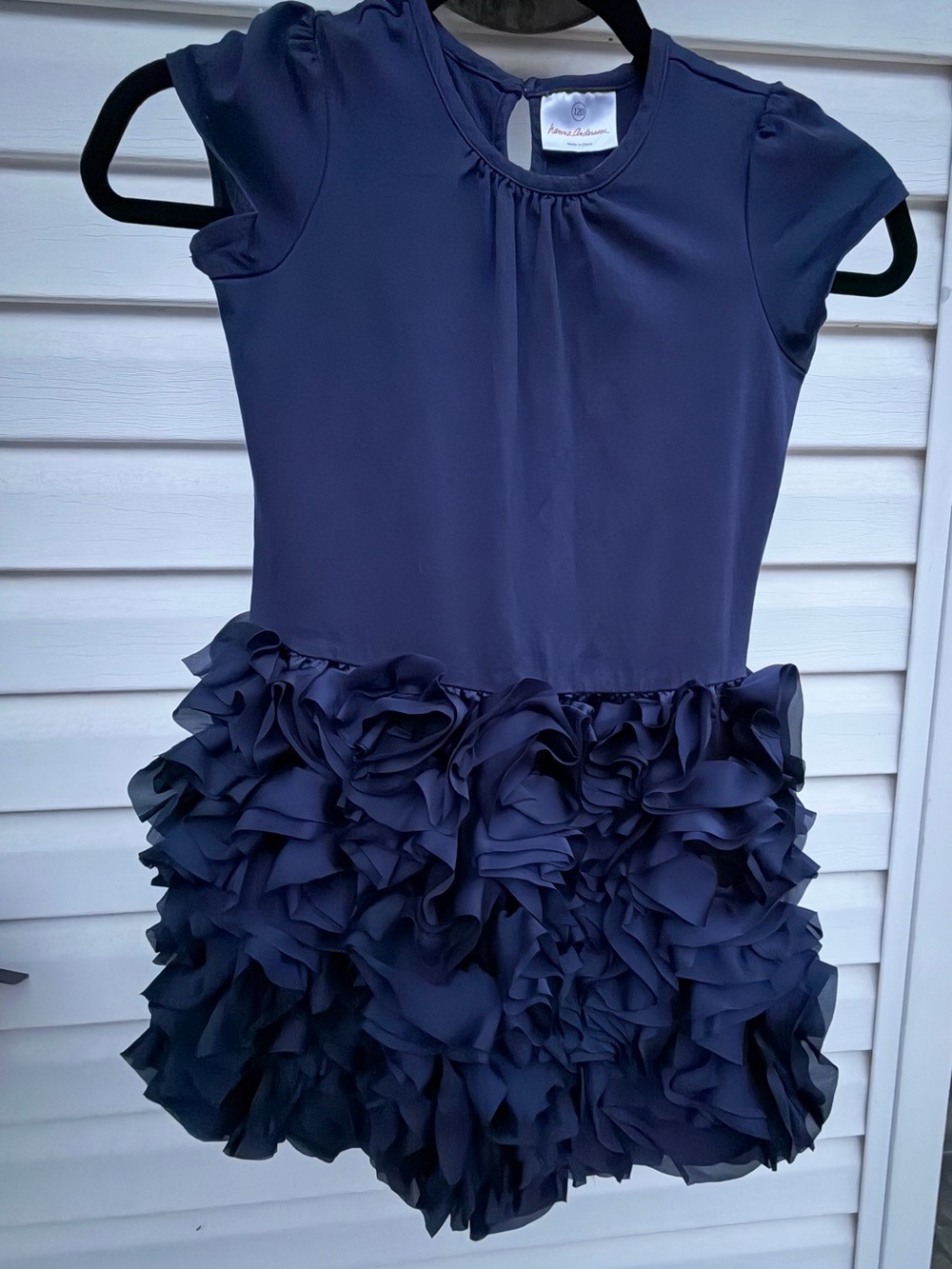 Hannah Andersson Girls 120 Navy Ruffle Rosette Party Dress Holiday